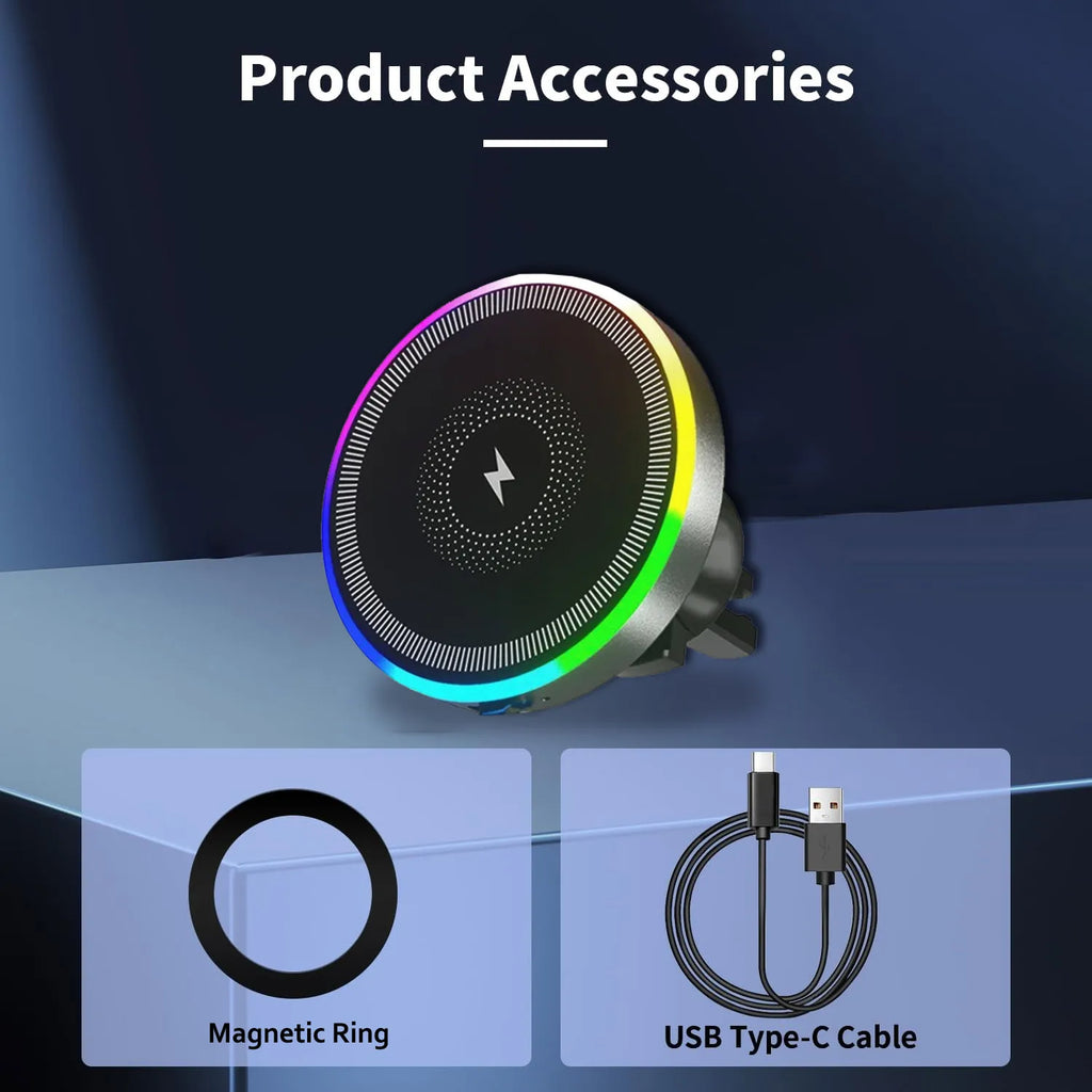 Magnetic Wireless Car Charger & Phone Holder - MagSafe Compatible, Air Vent Mount