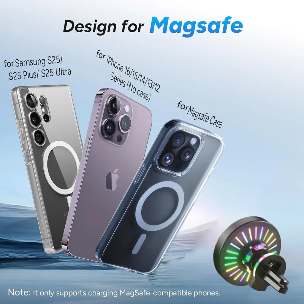 Magnetic Wireless Car Charger & Phone Holder - MagSafe Compatible, Air Vent Mount