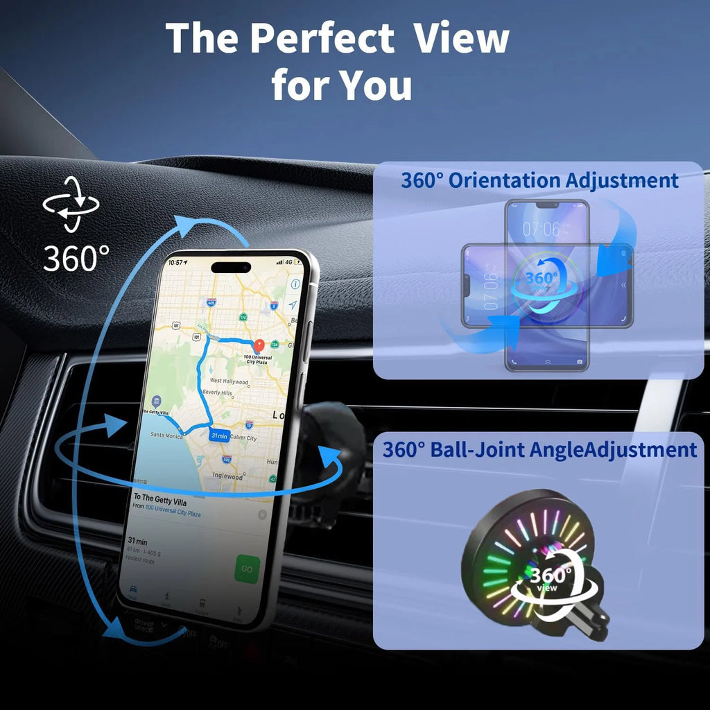 Magnetic Wireless Car Charger & Phone Holder - MagSafe Compatible, Air Vent Mount