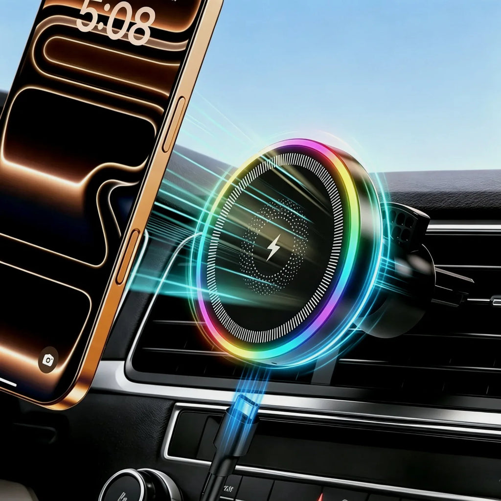 Magnetic Wireless Car Charger & Phone Holder - MagSafe Compatible, Air Vent Mount